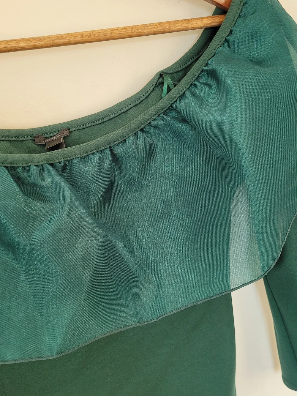 J. Crew Green Off-Shoulder Ruffle Long-Sleeve Top